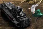  blonde_hair commentary girls_und_panzer green_skirt jinguu_(4839ms) karl_gerat long_hair mortar_(weapon) nekonyaa ooarai_school_uniform school_uniform serafuku skirt tank_shell 