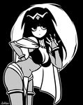  akairiot bad_id bad_tumblr_id bangs blunt_bangs bodystocking breasts cape cleavage fire_emblem fire_emblem:_kakusei greyscale large_breasts monochrome solo tharja tiara two_side_up 