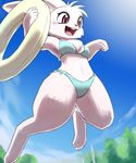  anthro armpits bikini clothing day female flotation_device fur lagomorph mammal midriff outside rabbit ryu_masakaze solo swimsuit white_fur 