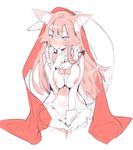  animal_ears apron bell blush breasts breasts_outside claws collar fate/grand_order fate_(series) fox_ears highres huge_breasts long_hair looking_at_viewer monochrome nipples nito_(siccarol) solo tamamo_(fate)_(all) tamamo_cat_(fate) 