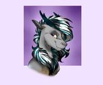  2016 blue_hair equity_(character) fan_character female feral friendship_is_magic fur grey_fur hair horn looking_at_viewer luna68 mammal multicolored_hair my_little_pony purple_eyes simple_background smile smirk solo teeth two_tone_hair white_hair 