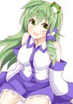  aki_chimaki collar detached_sleeves dress frog frog_hair_ornament green_eyes green_hair hair_ornament hair_tubes kochiya_sanae long_hair open_mouth snake snake_hair_ornament solo touhou 