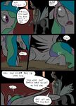  changeling dialogue duo english_text equine friendship_is_magic fur hair horn mammal metal_(artist) multicolored_hair my_little_pony princess_celestia_(mlp) queen_chrysalis_(mlp) speech_bubble text winged_unicorn wings 