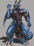  animal_genitalia anthro antlers dragon ear_piercing genital_slit hair horn looking_at_viewer male muscular muscular_male nude open_mouth piercing slit solo standing wings zex 