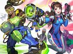  3boys animal_print armor armored_boots bangs beard blush bodysuit boots bracer breasts brown_eyes brown_hair bunny_print covered_mouth covered_navel cyborg d.va_(overwatch) dark_skin emblem face_mask facepaint facial_hair facial_mark fang finger_on_trigger fingerless_gloves frog_print genji_(overwatch) gloves goatee greaves gun hair_ornament hair_tie hairlocs headband headphones headwear_removed helmet helmet_removed high_collar high_ponytail holding holding_gun holding_sword holding_weapon hose jacket knee_boots leg_up lips lipstick logo long_hair long_sleeves looking_at_viewer lucio_(overwatch) makeup mask mecha medium_breasts meka_(overwatch) multiple_boys one_eye_closed open_mouth overwatch parted_bangs pauldrons pilot_suit pink_lips pink_lipstick ponytail power_armor red_gloves ribbed_bodysuit shoulder_pads skin_tight smile soldier:_76_(overwatch) speaker swept_bangs sword tank_top tattoo teeth teiten-bakuha thigh_boots thigh_strap thighhighs turtleneck v veil visor weapon whisker_markings white_footwear white_gloves 