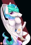  2019 anthro butt chapaevv crossgender cutie_mark digital_media_(artwork) equine erection friendship_is_magic hair hi_res horn horse looking_at_viewer male mammal my_little_pony nipples nude patreon penis princess_celestia_(mlp) simple_background smile solo standing unicorn winged_unicorn wings 