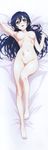  :d absurdres armpits bed_sheet black_hair breasts dakimakura from_above groin hair_between_eyes highres huge_filesize long_hair looking_at_viewer love_live! love_live!_school_idol_project lying medium_breasts navel nipples nude on_back open_mouth orange_eyes smile solo sonoda_umi watanabe_yoshihiro 