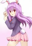  aki_chimaki animal_ears blazer bunny_ears bunny_tail jacket lavender_hair long_hair long_sleeves miniskirt necktie open_mouth pink_skirt pleated_skirt red_eyes reisen_udongein_inaba skirt solo tail touhou 