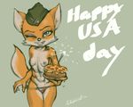  anthro bikini blue_eyes blush breasts cake candle canine claws clothing digital_media_(artwork) fangs female food forage-cap fox hat lt._fox_vixen mammal military navel nipples one_eye_closed panties shmutz shmutz-art shmutzart shmutzig smile solo squirrel_and_hedgehog stars_and_stripes swimsuit underwear united_states_of_america wink 