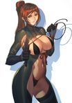  1girl breasts brown_hair homare_(fool&#039;s_art) large_breasts ponytail solo whip 