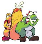  3_fingers 4_fingers anthro balls big_balls big_butt big_penis butt clothing drooling duo erection evil_grin fingers flaccid footwear green_skin green_yoshi huge_balls huge_butt huge_penis humanoid_penis hyper hyper_balls hyper_penis imminent_sex koopa looking_back male male/male mario_bros nintendo nondelismell penis precum saliva scalie shoes smile standing tongue tongue_out vein veiny_penis video_games yellow_skin yoshi 