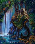  2014 anthro black_panther blue_eyes clothing detailed_background feline flashw hair invalid_tag mammal panther paws spots tagme water waterfall white_hair 
