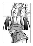  aikura_(twilight_dusk) asashio_(kantai_collection) breasts buttons comic covered_nipples greyscale kantai_collection long_hair miniskirt monochrome panties school_uniform short_sleeves silent_comic skirt skirt_tug small_breasts suspenders underwear 