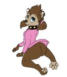  4_toes anthro blue_eyes brown_fur butt canine clothing collar eyelashes female fur furgonomics furry-specific_piercing hotel_transylvania mammal neonctron piercing pigtails solo toes were werewolf winnie_werewolf_(hotel_transylvania) 