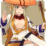  beads bikini_top blonde_hair cosplay fate/apocrypha fate/grand_order fate_(series) gourd green_eyes hat i-pan mordred_(fate) mordred_(fate)_(all) ponytail prayer_beads shakujou solo staff wardrobe_malfunction xuanzang_(fate/grand_order) xuanzang_(fate/grand_order)_(cosplay) 
