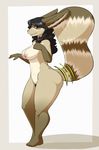  2016 anthro areola big_breasts big_butt black_hair breasts brown_fur butt canine english_text female fennec fox fur hair hi_res hybrid mammal nightfaux nipples nude pink_nipples pink_nose pubes raccoon raised_tail red_eyes side_boob side_view signature simple_background smile solo text thick_thighs voluptuous white_background wide_hips 