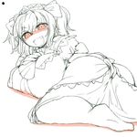  alternate_breast_size ass bow breasts chiyoshi_(sevendw) covered_nipples feet hand_on_ass huge_breasts juliet_sleeves long_sleeves puffy_sleeves red_eyes solo spot_color sunny_milk thighhighs touhou twintails 