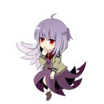  angel_wings bow bowtie brown_jacket buna_shimeji_(keymush) covering_mouth dress feathered_wings jacket kishin_sagume long_sleeves open_clothes open_jacket purple_dress red_eyes silver_hair simple_background single_wing solo touhou white_wings wings 