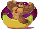  abs anthro ape armpits banana barefoot belly biceps big_biceps black_eyes brown_fur brown_hair c-trigger clenched_teeth clothing diddy_kong dodoki donkey_kong_(character) donkey_kong_(series) duo flexing food front_view fruit fur hair hat hi_res looking_at_viewer male mammal manly mature_male monkey muscular muscular_male necktie nintendo nude pecs pose primate shirt simple_background size_difference smaller_male spread_legs spreading teeth video_games 
