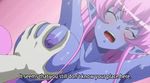  aku_no_onna_kanbu animated animated_gif blue_skin blush fondling large_breasts nipples pink_hair sweat 