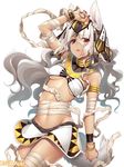  animal_ears arm_wrap armlet artist_request bangle bracelet breasts character_request copyright_request covered_navel cowboy_shot dark_skin groin jewelry long_hair medium_breasts midriff nail_polish neck_ring official_art red_nails solo standing tail underboob watermark white_hair wristband 