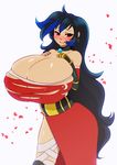 black_hair breast_suppress gigantic_breasts pastelletta red_eyes torn_clothes 