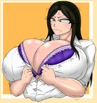  bra gigantic_breasts idolmaster_cinderella_girls mukai_takumi struggling tak111 