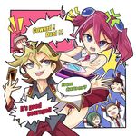  4boys black_eyes blue_eyes engrish hiiragi_yuzu multiple_boys multiple_girls open_mouth pink_hair ranguage sawatari_shingo toganayu yuu-gi-ou yuu-gi-ou_arc-v 