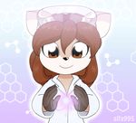  alfa995 animated anthro brown_eyes brown_hair cervine deer doe_(alfa995) eyewear female fur goggles hair lab_coat mammal pink_fur science signature smile 