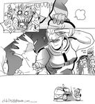  4girls bowing comic d.va_(overwatch) eating flying_sweatdrops food food_on_face glasses greyscale hand_on_shoulder headset ice junkrat_(overwatch) mei_(overwatch) mercy_(overwatch) monochrome multiple_boys multiple_girls mundal overwatch roadhog_(overwatch) salute shaded_face silent_comic soldier:_76_(overwatch) zarya_(overwatch) 