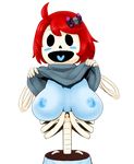  alpha_channel animated_skeleton blue_nipples blush bone bow breasts clothed clothing clothing_lift eyelashes fatmanass female hair monster_girl_gamu nipples open_mouth red_hair shirt shirt_lift simple_background skeleton skelly smile solo transparent_background undead 