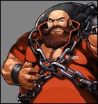  bad_id bad_pixiv_id bald ball_and_chain beard big_belly blue_eyes chain chang_koehan emmakof eyebrows facial_hair highres huge_weapon male_focus solo the_king_of_fighters the_king_of_fighters_xiv thick_eyebrows weapon 