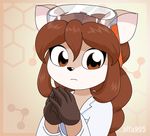  &lt;3 alfa995 animated anthro brown_eyes brown_hair cake cervine deer doe_(alfa995) eyewear female food fruit fur goggles hair lab_coat mammal pink_fur signature smile strawberry 