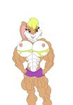  breast_expansion breasts clothed clothing cyan_eyes female growth kal49 lagomorph lola_bunny looney_tunes mammal muscle_growth muscular rabbit simple_background solo torn_clothing warner_bros. warner_brothers white_background 