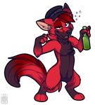  alcohol beer beverage blue_eyes bottle bubble canine claws digital_media_(artwork) drunk fox fur hair hat hi_res invalid_background klaus_foxyboxy lagomorph male mammal muzz paws red_eyes red_fur simple_background solo 