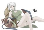  blush_stickers braid breasts china_dress chinese_clothes chongqing_(zhan_jian_shao_nyu) covered_navel covered_nipples double_bun dress green_dress large_breasts leaning_back looking_at_viewer lying on_back oriental_umbrella panties pantyshot pantyshot_(lying) ruyi_(teemoteemo) short_hair side_slit silver_hair solo umbrella underwear white_panties yellow_eyes zhan_jian_shao_nyu 