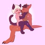  &lt;3 cat chibi clothing cub cute feline female hat junga kissing male mammal marsupial romantic_couple smooch vest wallaby young 
