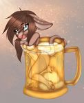 alcohol anthro beer beverage bovine breasts cattle chibi cup facial_piercing female khaleesi looking_at_viewer mammal navel nose_piercing nude piercing simple_background smile solo 