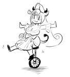  :3 anaugi animal_humanoid big_breasts black_and_white bovine breasts cleavage clothed clothing cow_humanoid ear_piercing female hat horn humanoid klara_(monster_girl_gamu) mammal monochrome monster_girl_gamu piercing solo unicycle 