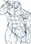  abs anthro athletic balls biceps big_penis bulge canine clothing erect_nipples flacid_penis fur hatake hyper hyper_penis looking_to_the_left male mammal muscular nipples penis pose sketch solo sweat underwear wolf 