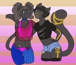  belt black_fur black_hair blue_eyes brother brother_and_sister cat choker clothed clothing crop_top ear_piercing ethriol feline female fur hair jess luxe male mammal piercing shirt sibling sister tongue tongue_out torn_clothing yellow_eyes yellow_tongue 