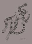  2016 anthro armpits breasts ear_piercing feline fur lying mammal nipples nude on_back piercing pixelsketcher pussy sketch smile solo tiger 