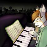  anthro being_watched canine clothed clothing eyewear glasses khaleesi male mammal musical_instrument piano sheet_music solo_focus 