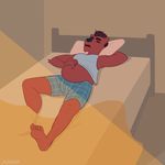  bear bed bedding bedroom belly blanket boxers_(clothing) clothing junga mammal overweight pillow sleeping slightly_chubby sun sunlight underwear 