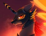  animated armor equine fan_character feral fur glowing grey_fur hair helmet horn horse implied_fire khaoios_(character) mammal my_little_pony no_sound outside pony red_eyes red_hair rodrigues404 sky solo 