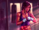  bandaged_hands bandages bangs bare_shoulders black_hair blueberry-cat braid breasts brown_eyes collarbone crop_top eye_of_horus facial_mark facial_tattoo hair_tubes locker medium_breasts navel overwatch pharah_(overwatch) punching_bag short_hair side_braids sidelocks sleeveless solo swept_bangs tank_top tattoo watermark web_address 