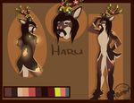  anthro antlers cervine english_text featureless_crotch horn khaleesi looking_at_viewer male mammal model_sheet nude open_mouth reindeer simple_background solo standing text 