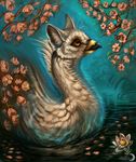  amber_eyes ambiguous_gender beak flashw flower fur hybrid outside plant solo tagme water white_fur 