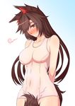  alternate_costume animal_ears arms_behind_back between_legs blush breasts brown_hair closed_mouth collarbone commentary_request covered_navel cowboy_shot hair_over_one_eye imaizumi_kagerou large_breasts long_hair mamedenchi nose_blush one-piece_swimsuit red_eyes school_swimsuit solo swimsuit tail tail_between_legs touhou wavy_mouth white_swimsuit wolf_ears wolf_tail 