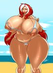  bikini eigaka gigantic_breasts green_eyes milf nipples red_hair 